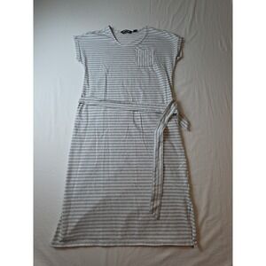 Lands End Gray/White Stripe Jersey Knit Pullover Belted Dress Women's XXS
